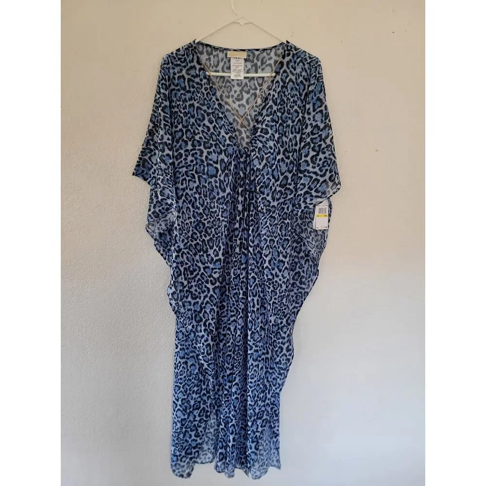 Michael Kors Women's Animal Print Tide Blue Swim Cover Up Size M/L #17